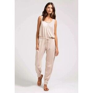 Eberjey Brie Cargo Jumpsuit Antique Rose Size M Cotton Scoop Neck Sleeveless